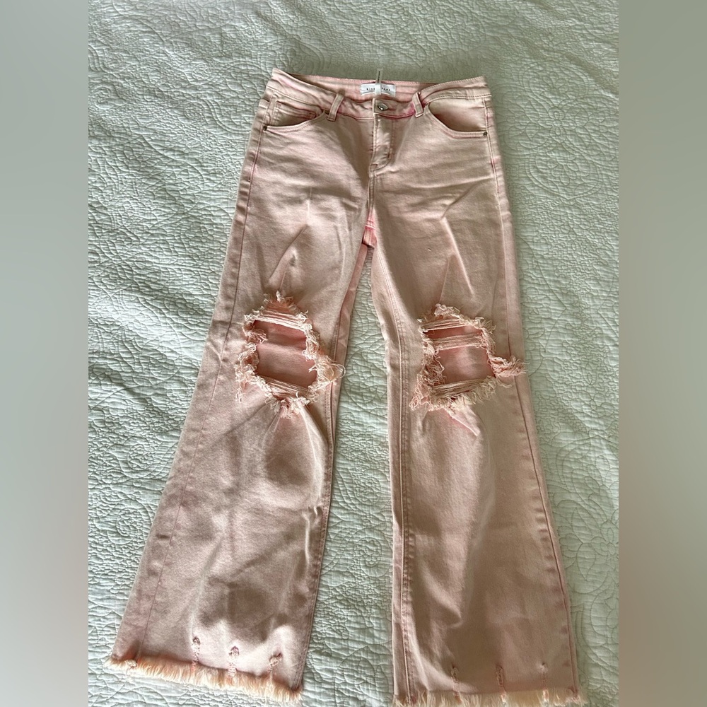 RISEN Trendy Distressed Pink Crop Jeans